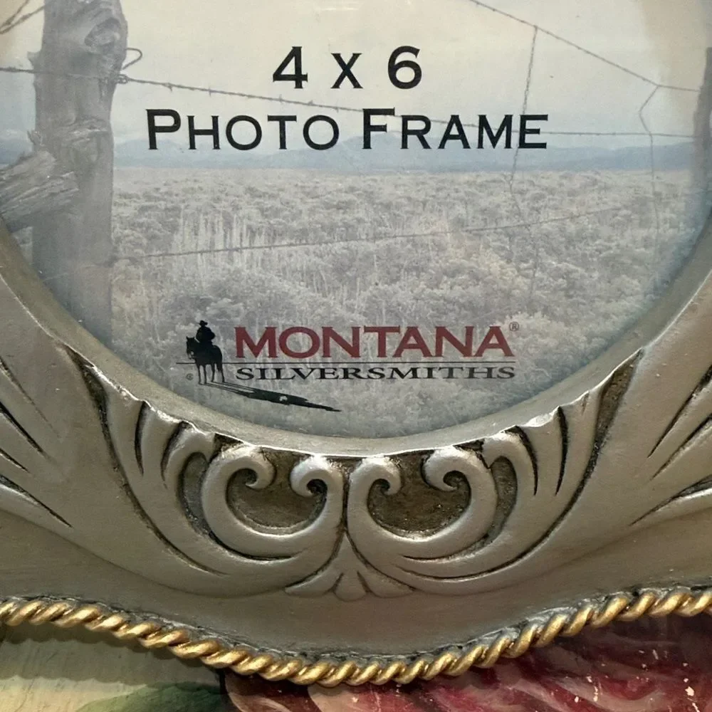 Vintage Montana Silversmiths Silver Gold Rope Trim Western 4x6 Photo Frame